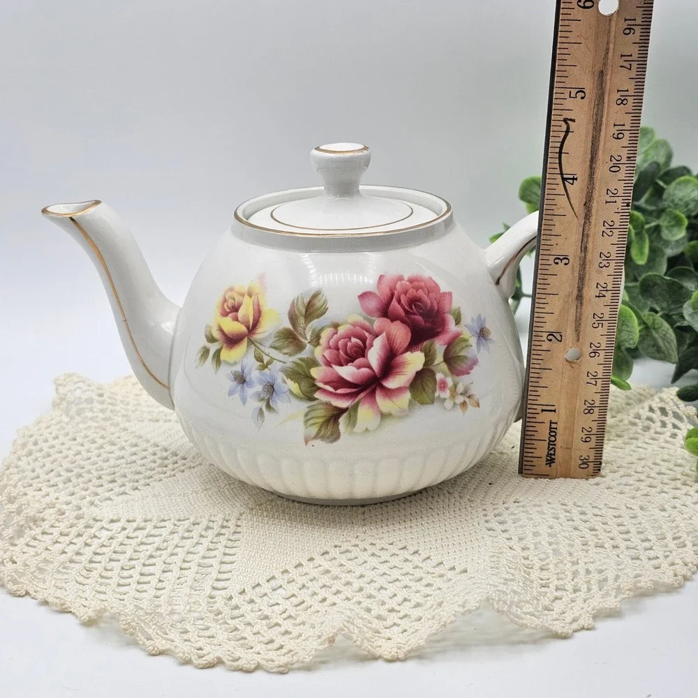 Vintage Ellgreave Wood & Sons Ironstone Floral Teapot Made in‎ England 848D